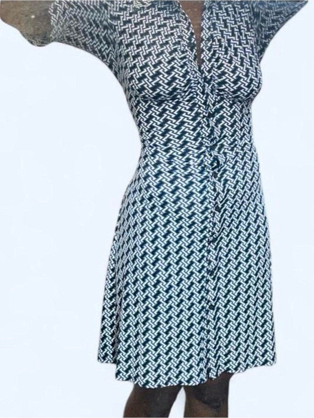 Laundry by Shelli Segal White Blue Geometric Print Work Dress Size 2 - Picture 7 of 7
